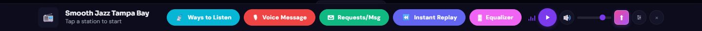 The always-on player bar with Voice Message, Requests, Instant Replay and Equalizer