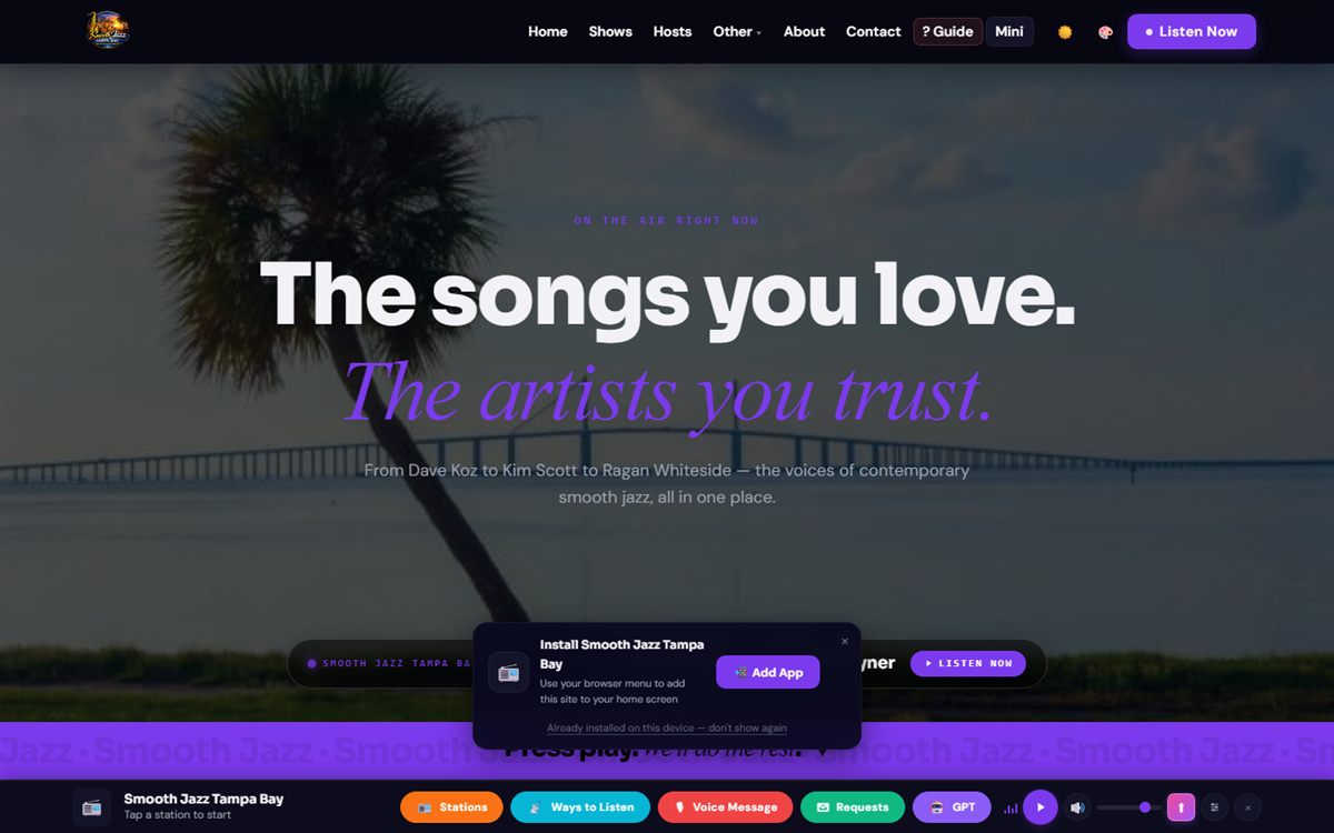 Smooth Jazz Tampa Bay: fully interactive home page